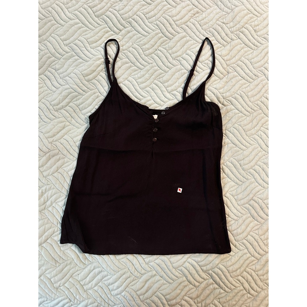 Mustard‎ Seed Womens Black Henley Button Camisole Top Small Adjustable Straps